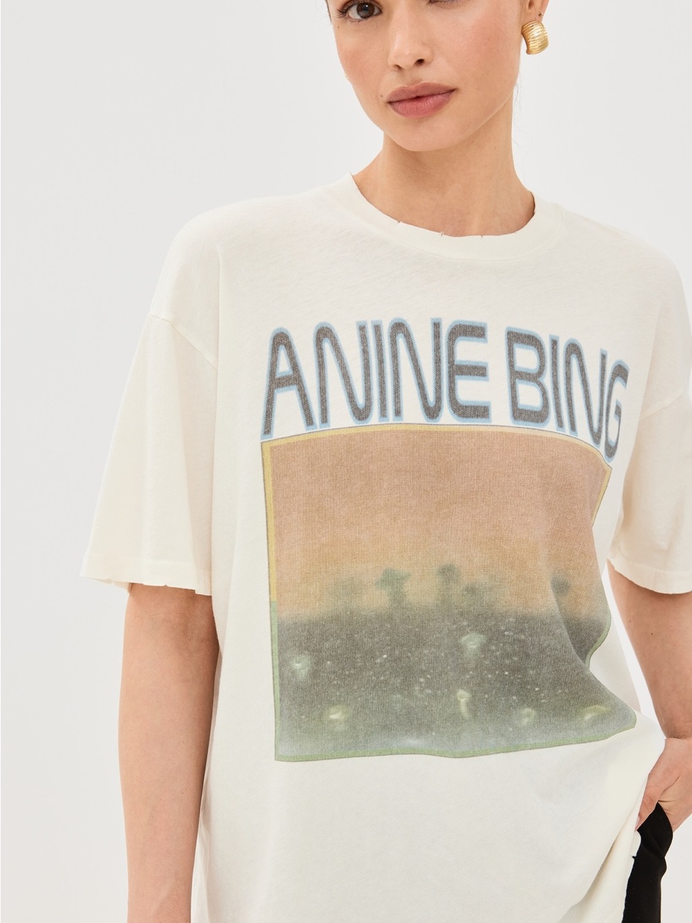 ANINE BING Cade Mushroom Cream Graphic Tee